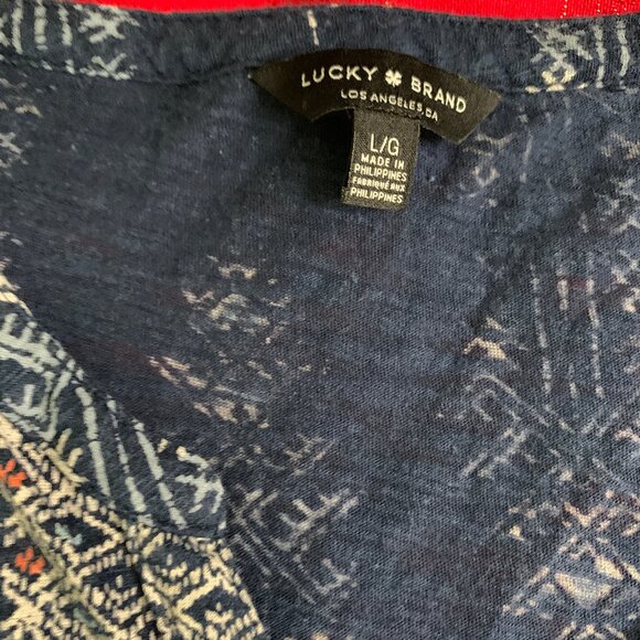 Lucky Brand Cotton Floral Print Boho Peasant Blouse in Women's Size L - Picture 4 of 8